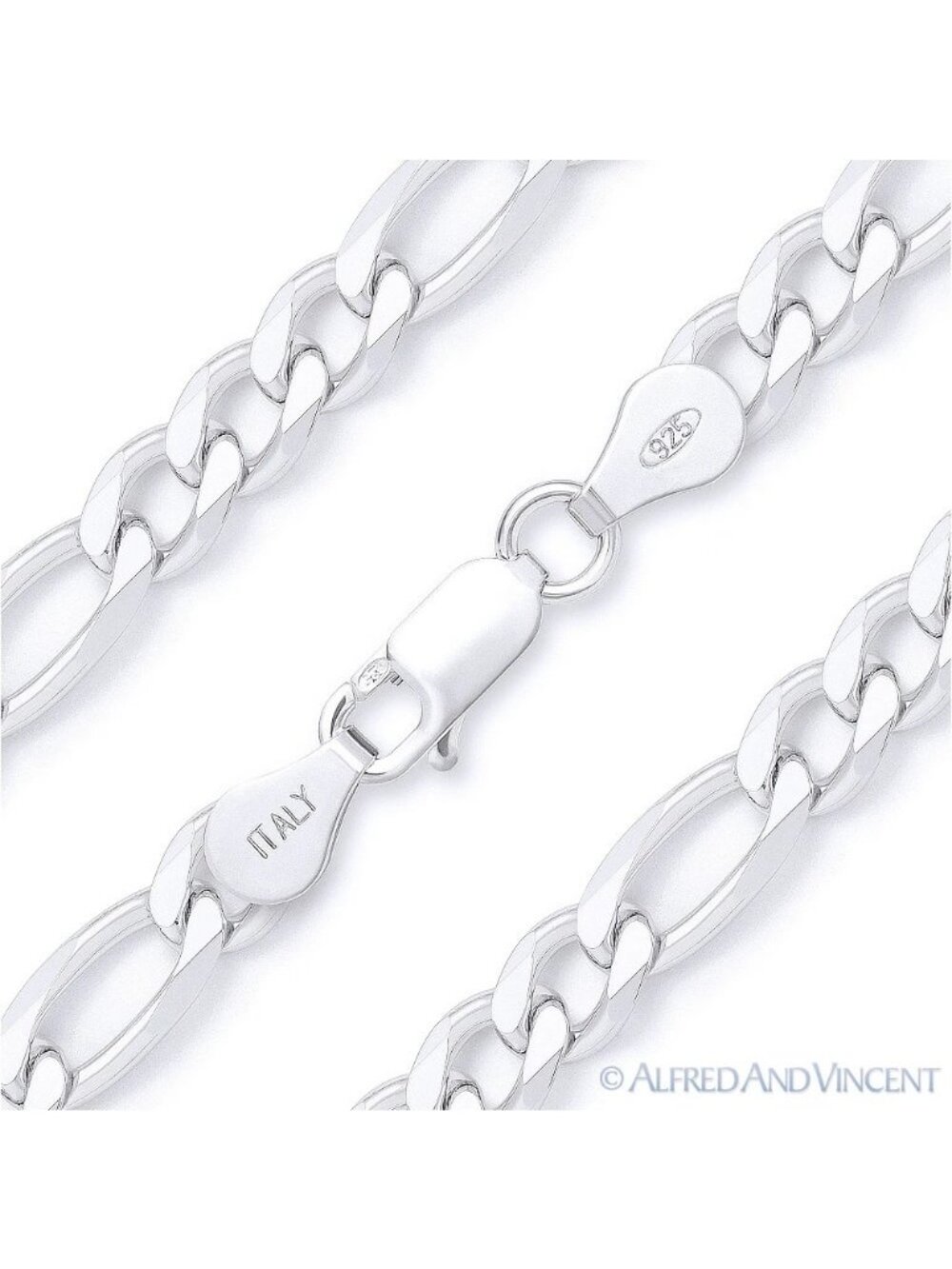6mm Figaro / Figaroa Link Italian Chain Necklace in .925 Sterling Silver 16"